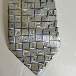 Donald J Trump Tie Silk Signature Collection Blue Gray Square Geometric